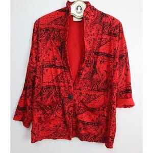 VINTAGE 90 S RED & BLACK PRINT KNIT TOP JACKET - TOP SHELF - "ONE SIZE"